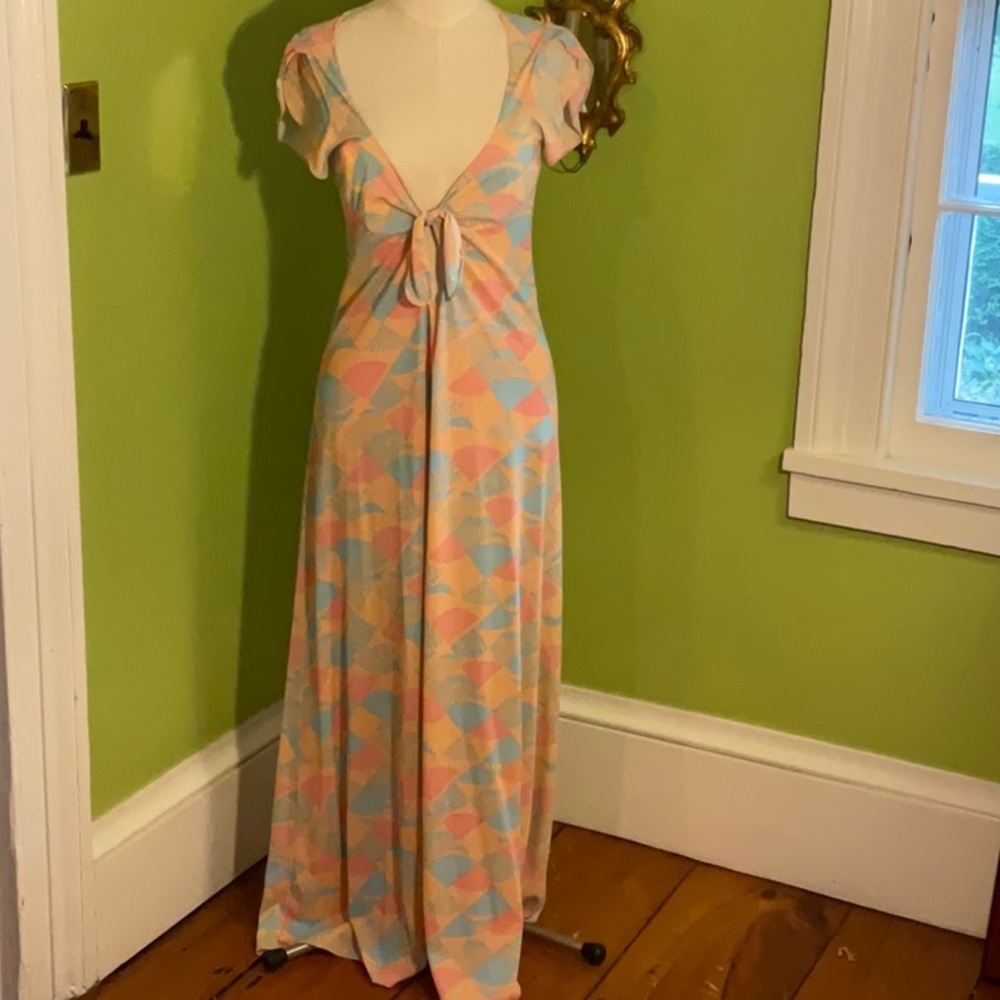 Vintage 70s John Kloss deco print gown